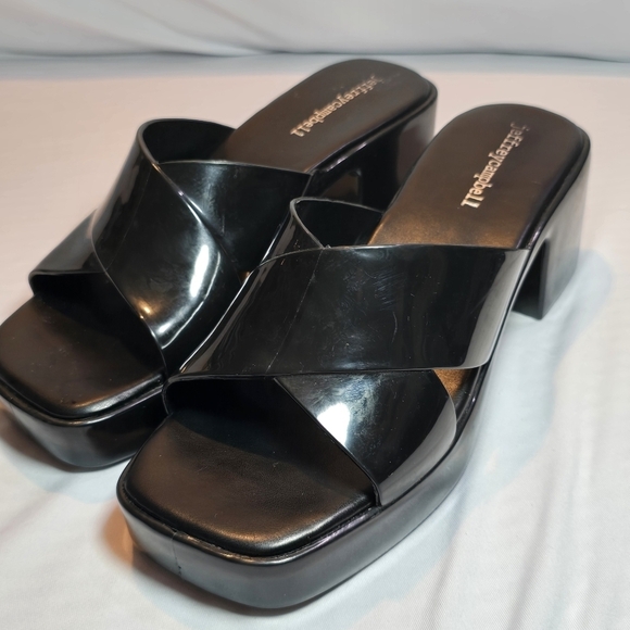 Jeffrey Campbell Black Bubblegum Block Heels Platform Rubber Plastic, Sz 7 - Picture 2 of 8